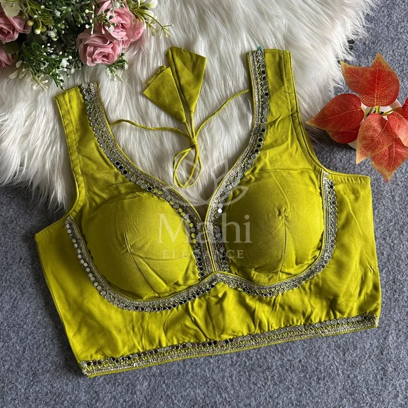 Parrot green color soft rayon cotton Ready made blouse with lace work — Blouse