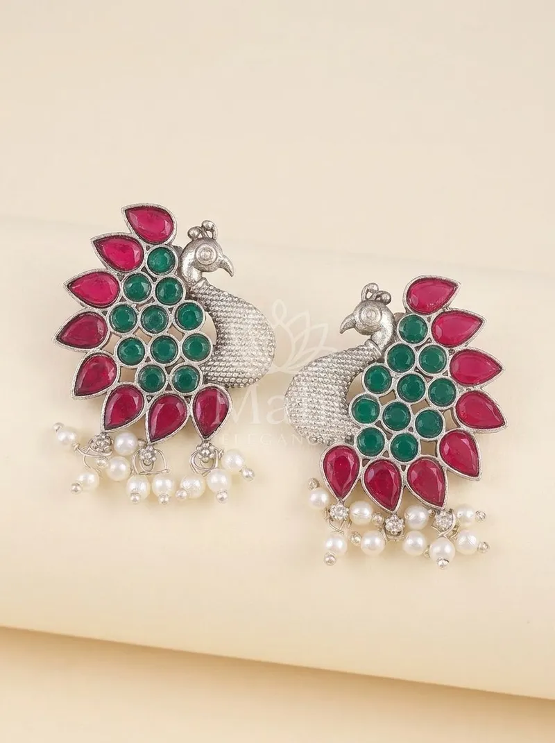 Peacock Motif Studs — Brass Earring