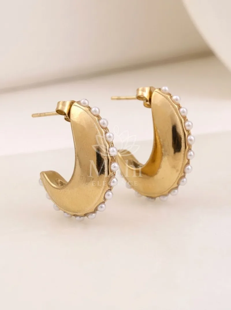 Pearl Edged Chunky Hoops — Copper Alloy Earring