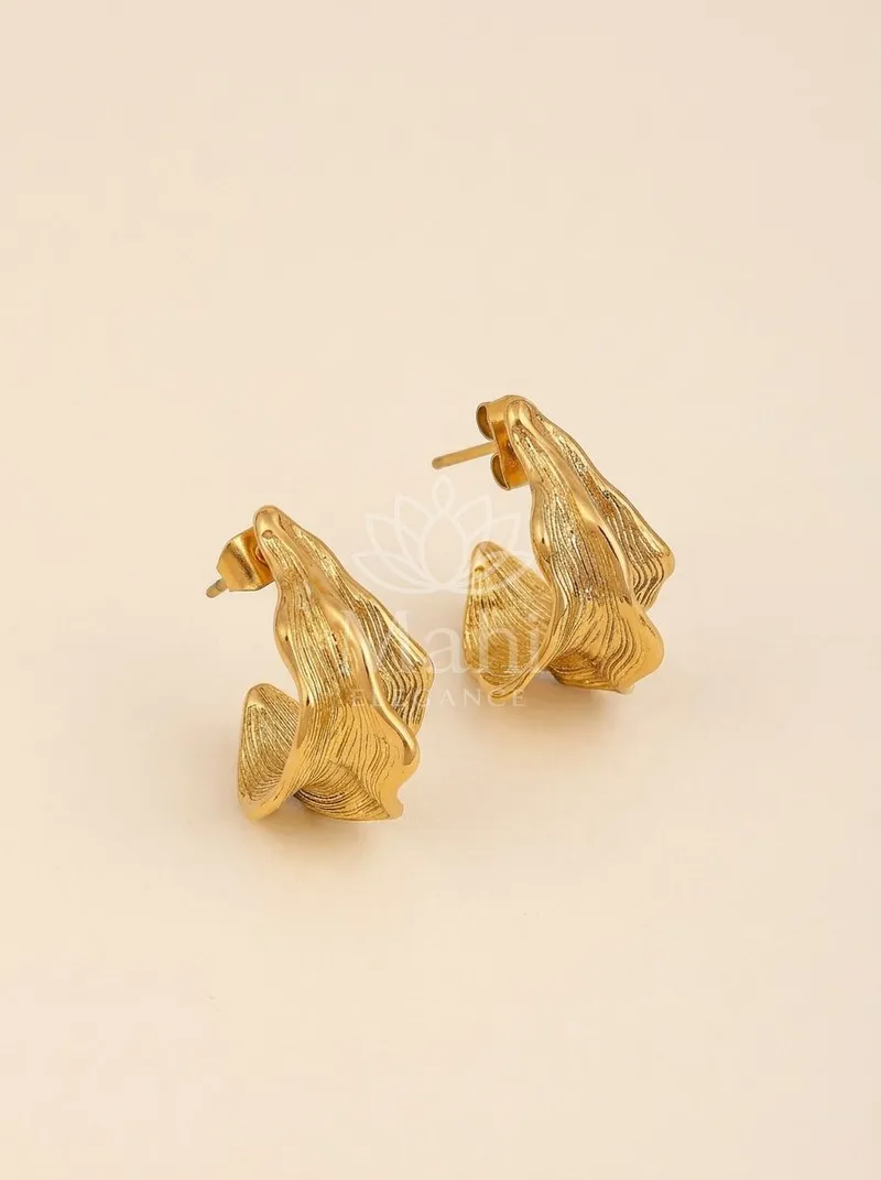 Crinkled Petal Hoops — Copper Alloy Earring