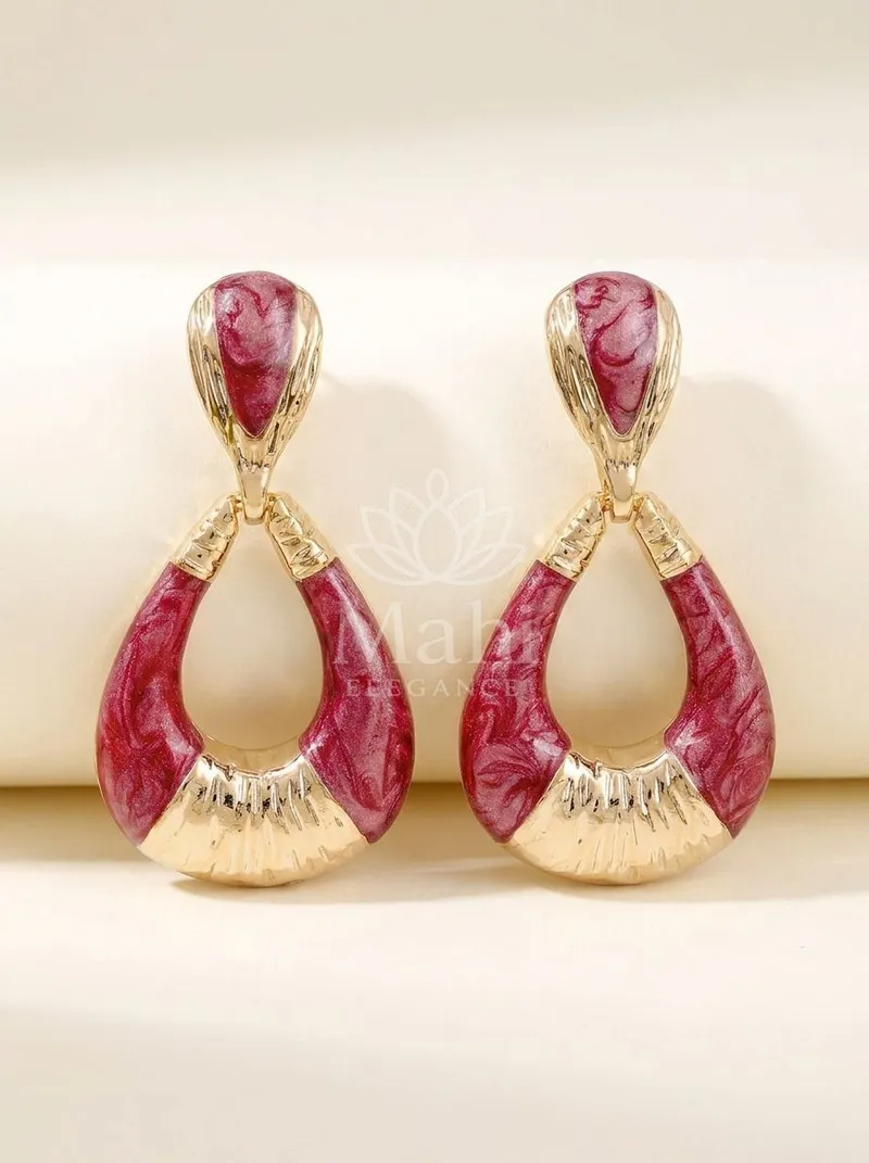 Marbled Open Teardrop Danglers — Copper Alloy Earring