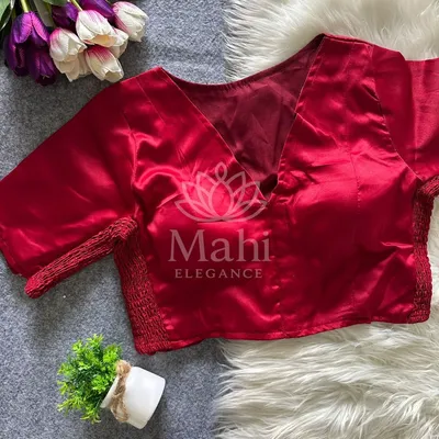 Maroon color soft satin silk blouse with elastic attach for fitting