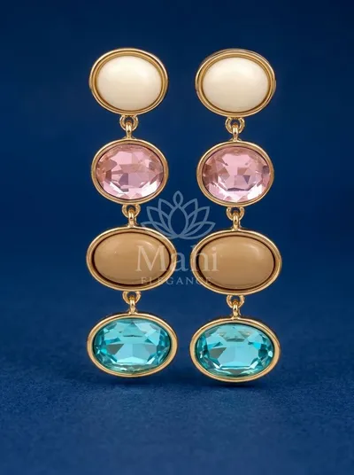 Four Tier Oval Stone Danglers — Earring