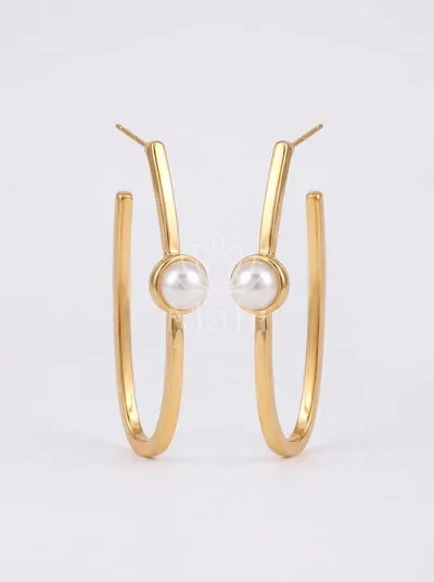 Pearl Accent Open Hoops — Earring