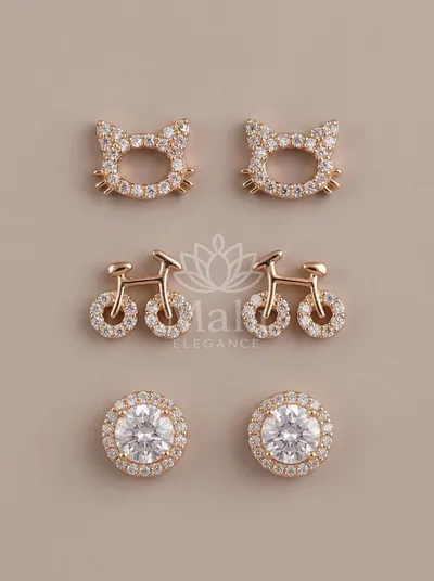 Cat Bicycle Halo Stud Set — Earring
