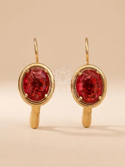 Oval Stone Drop Hoops — Earring