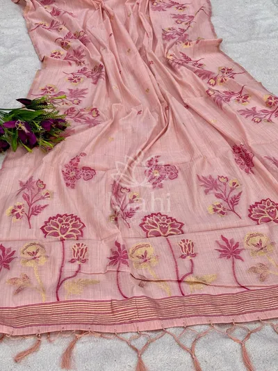 Mohini Pink Muga Cotton Saree, Weave — Muga-Cotton