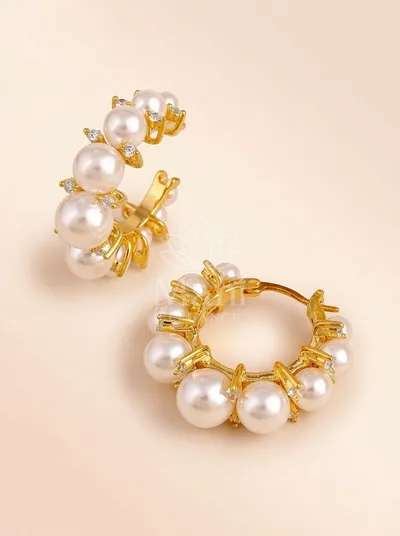 Pearl Cluster Hoop Earrings — Earring