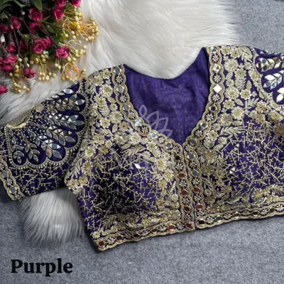Purple color heavy italian silk Ready made blouse with embroidery and real mirror work