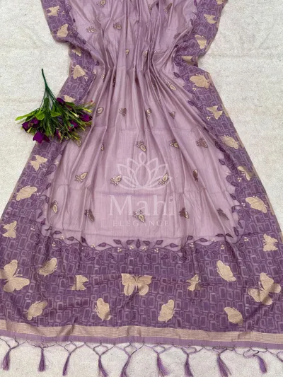 Lavender Muga Cotton Saree, Weave — Muga-Cotton