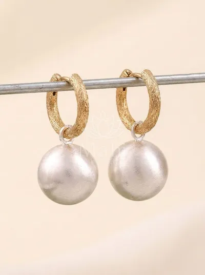 Brushed Pearl Drop Hoops — Earring