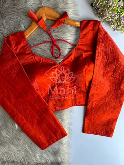 Orange color soft space silk readymade blouse with dori and latkan