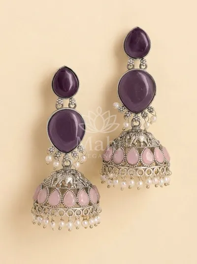 Oxidised Elephant Stone Jhumkas — Earring