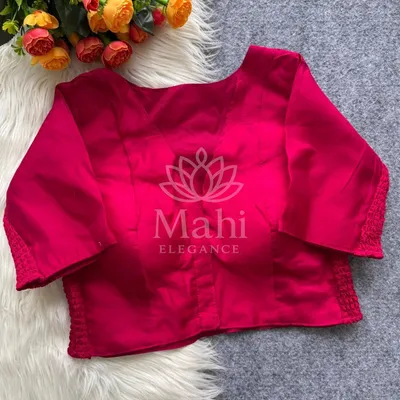 Rani pink color soft roman silk Ready made blouse with solid work and side elastic attach for fitting